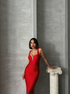Rochie eleganta din lycra cu spatele gol si accesorizata cu strasuri - Img 5