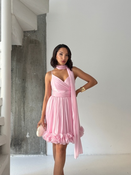 Rochie eleganta din satin creponat cu detaliu volan - Img 4