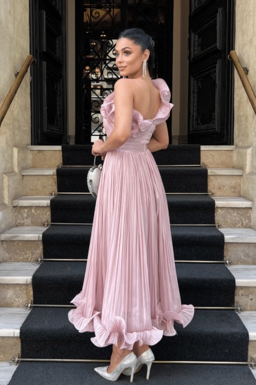 Rochie eleganta din satin creponat cu detaliu volan - Img 2