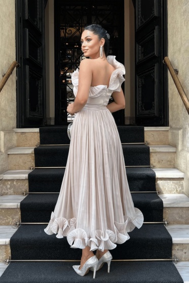 Rochie eleganta din satin creponat cu detaliu volan - Img 3