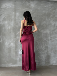 Rochie eleganta din satin lunga cu bretele - Img 3