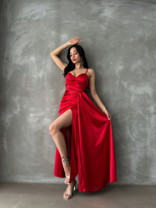 Rochie eleganta din satin lunga cu bretele - Img 7