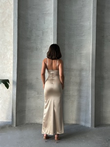 Rochie eleganta din satin lunga cu bretele - Img 3