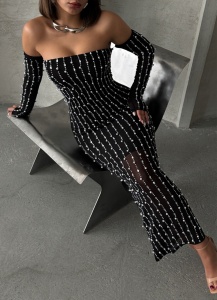 Rochie eleganta din tul cu maneci detasabile accesorizata cu perle si strasuri - Img 6