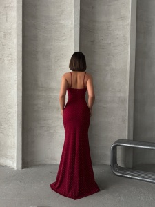 Rochie eleganta lunga accesorizata cu strasuri si puf - Img 3