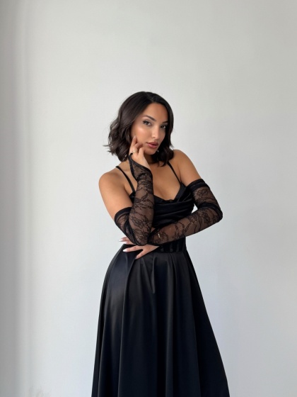 Rochie eleganta lunga cu accesoriu manusi - Img 4