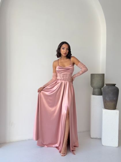 Rochie eleganta lunga cu accesoriu manusi - Img 2