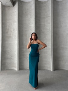 Rochie eleganta lunga cu bretele accesorizata cu perle - Img 5