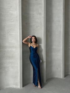 Rochie eleganta lunga cu bretele accesorizata cu strasuri - Img 6