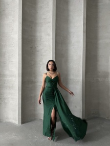 Rochie eleganta lunga cu bretele accesorizata cu strasuri - Img 4