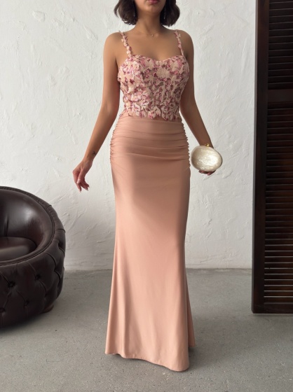 Rochie eleganta lunga cu broderie florală și paiete - Img 3