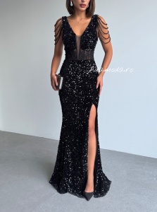 Rochie eleganta lunga cu paiete si lantisoare pe umeri - Img 7