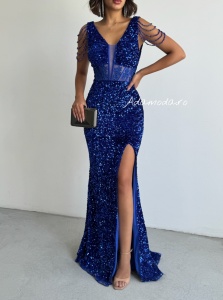 Rochie eleganta lunga cu paiete si lantisoare pe umeri - Img 5