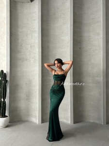 Rochie eleganta lunga din lycra cu tul accesorizata cu strasuri - Img 4