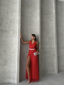 Rochie eleganta lunga din tul cu anchior petrecut - Img 2