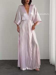 Rochie eleganta lunga plisata cu aspect lucios - Img 7