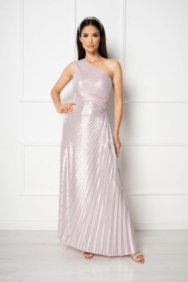 Rochie eleganta lunga plisata cu aspect lucios