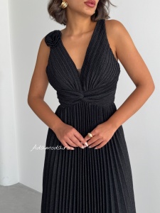 Rochie eleganta lunga plisata cu insertii sclipitoare - Img 4