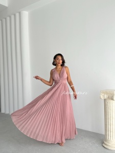 Rochie eleganta lunga plisata cu insertii sclipitoare - Img 6