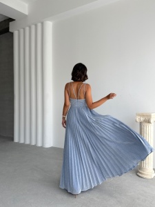 Rochie eleganta lunga plisata cu insertii sclipitoare - Img 3