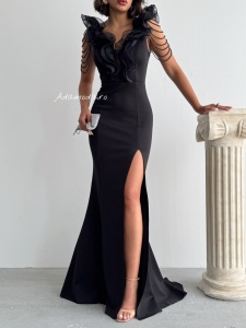 Rochie eleganta lunga tip sirena accesorizata cu lantisoare - Img 1