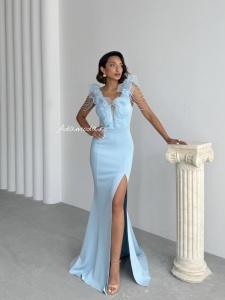 Rochie eleganta lunga tip sirena accesorizata cu lantisoare - Img 6