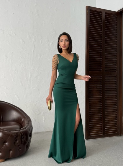 Rochie eleganta lunga tip sirena accesorizata cu lantisoare - Img 3