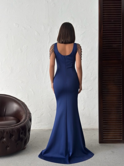 Rochie eleganta lunga tip sirena accesorizata cu lantisoare - Img 4