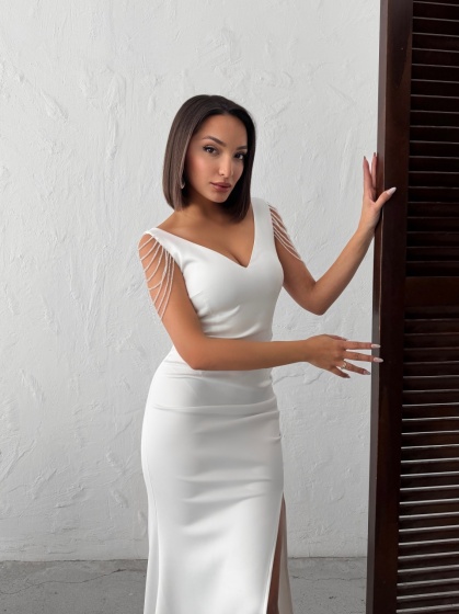 Rochie eleganta lunga tip sirena accesorizata cu lantisoare - Img 4