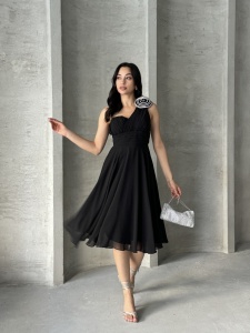 Rochie eleganta midi din voal cu accesorizata cu pampon - Img 6