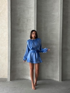 Rochie eleganta scurta cu maneca lunga si cordon in talie - Img 4