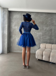 Rochie eleganta scurta din dantela si tul - Img 3