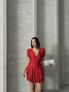 Rochie eleganta scurta din lycra cu volane si strasuri - Img 5