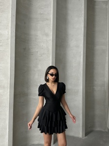 Rochie eleganta scurta din lycra cu volane si strasuri - Img 9
