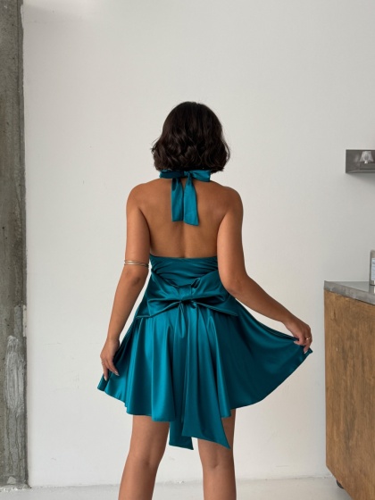 Rochie eleganta scurta din satin cu funda la spate - Img 3
