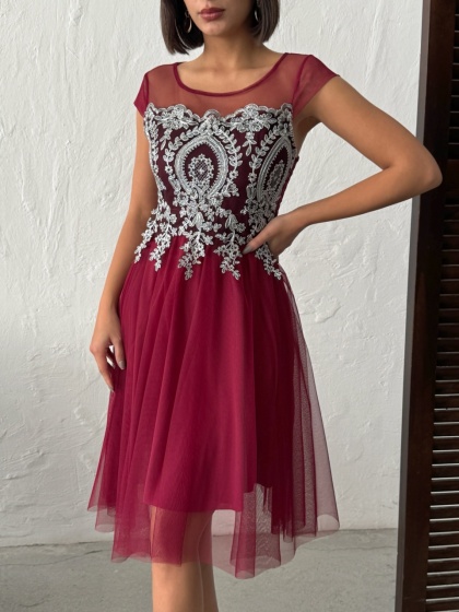 Rochie eleganta scurtă din tull cu insertii argintii