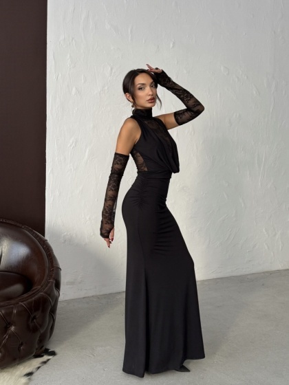 Rochie eleganta tip sirena accesorizata cu manusi - Img 4