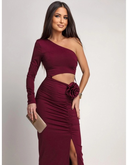 Rochie lunga din lycra cu accesoriu tip pampon detașabil