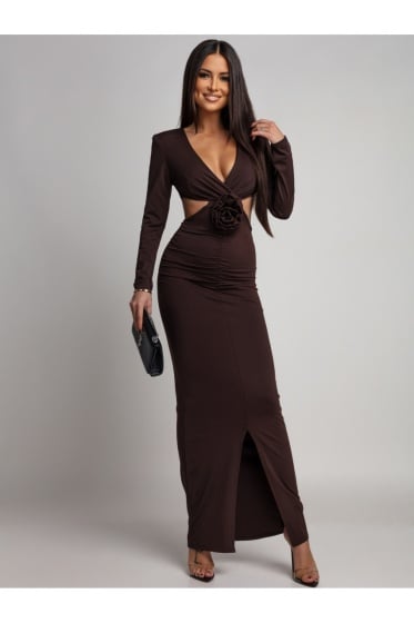 Rochie lungă din lycra cu decolteu în V, și accesoriu pampon  - Img 4