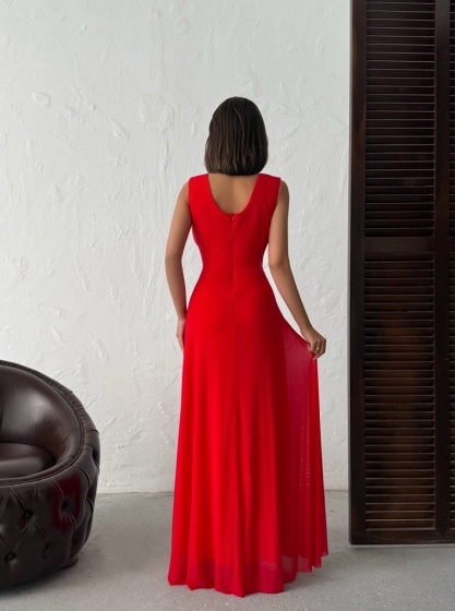 Rochie lunga din tull accesorizata cu strasuri - Img 4