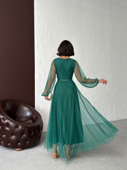 Rochie lunga din tull cu accesoriu in talie - Img 2