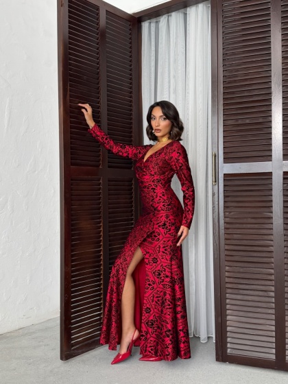 Rochie lungă elegantă cu decupaj pe picior si decolteu în V - Img 8