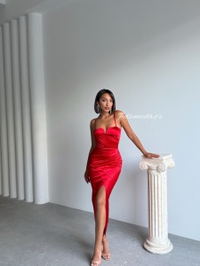 Rochie lunga eleganta din satin cu bretele - Img 4