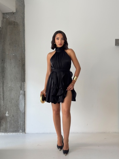 Rochie scurtă elegantă din satin cu falduri - Img 3