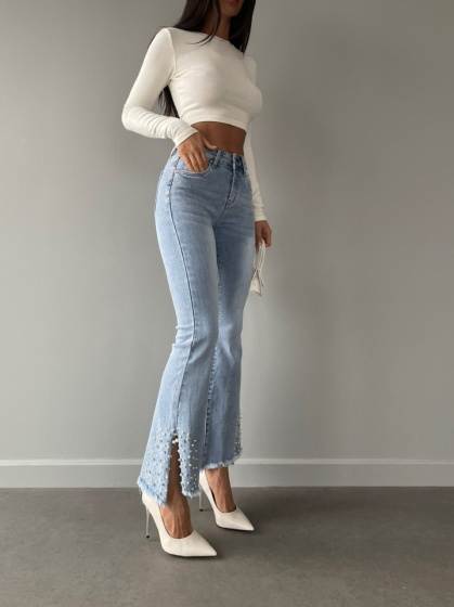 Blugi dama evazati cu perle - Img 6