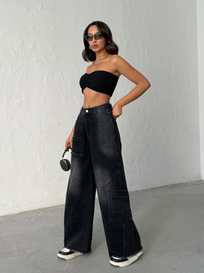 Blugi evazati cu print animal - Img 4