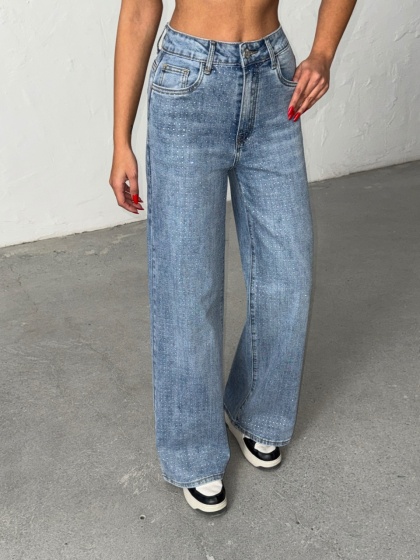 Blugi evazati elastici accesorizati cu strasuri - Img 2