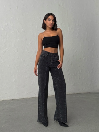 Blugi evazati elastici cu strasuri - Img 5