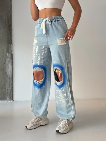 Blugi largi accesorizat cu fermoar si tiv ajustabil - Img 3