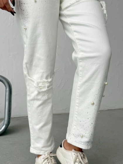 Blugi mom fit cu detalii decorative - Img 3